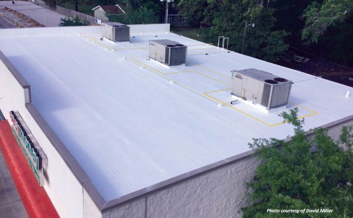 Fabric reinforced commercial roofing.